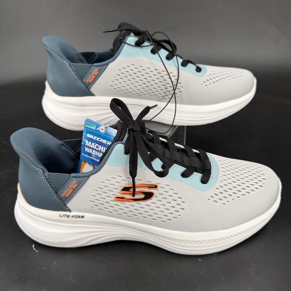 Skechers Hands Free Slip-ins Swift Fit Mens Grey Blue Sneakers 255056S Size 10.5